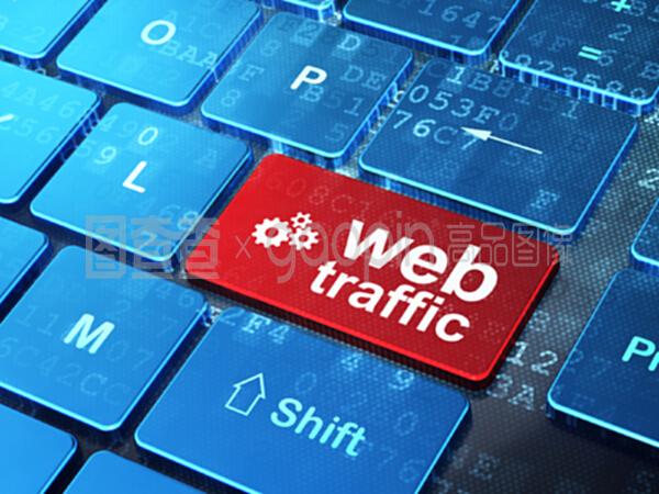 計算機鍵盤上的網絡開發概念齒輪和網絡流量